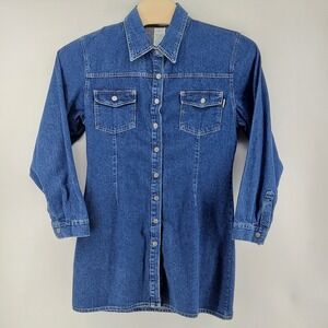 AVIREX Classic‎ Dungaree Brand Denim Jean Dress Large Long Sleeve Snap Button